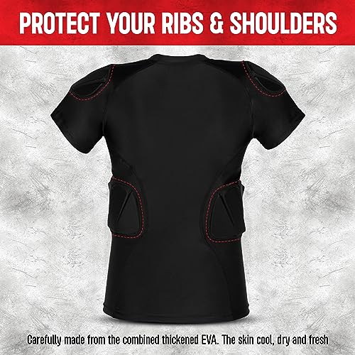 Adult & Youth Padded Compression Shirt for Men's & Boy's | Protective Gear, Rib Shoulder Protector for Football4