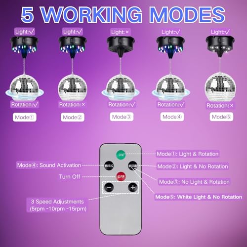 Moteur rotatif pour boule miroir disco télécommandé avec éclairage LED RVBW