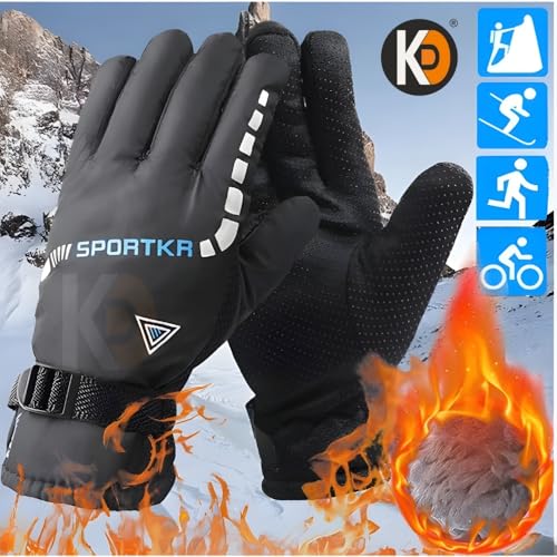 Image of K D Full Finger Winter Gloves for Men & Women with Fur Inside | Warm, Windproof, Waterproof, Scratch-Proof Thermal Gloves | Anti-Slip Grip | Ideal for Biking, Riding & Cold Weather (Black)