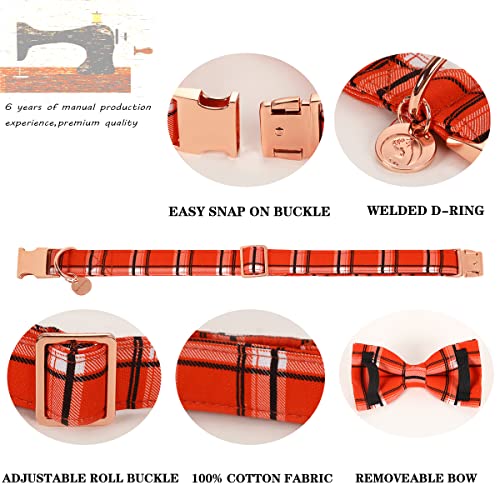 DOGWONG-Fall-Plaid-Dog-Collar-with-Removable-Cute-Bow-Tie-Adjustable-Pet-Collars-Soft-Comfy-Orange-Plaid-Pet-Collar-Fall-Dog-Collar-for-Small-Medium-Large-Dogs
