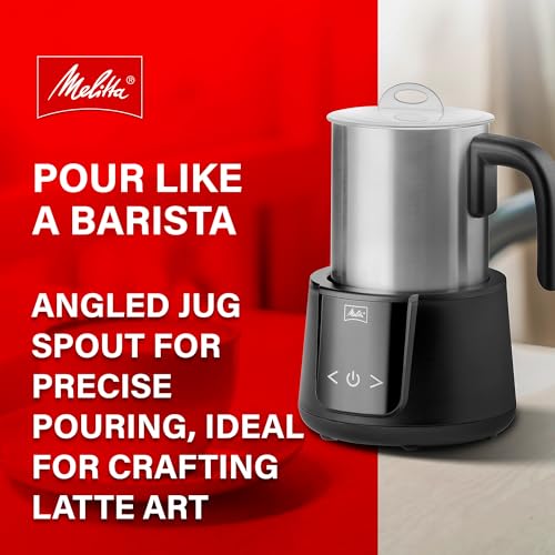 Image of Melitta Montalatte Milk Frother with Chocolate Blending Disk | Hot & Cold Nano Foam, Vegan Milk Warmer, Velvet Hot Chocolate Maker, Stainless Steel Steamer, Unique Chocolate Blending Disk
