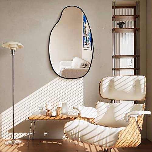 FARUIFETT 33.5×20.5 inches Irregular Wall Mirror, Asymmetrical Mirror, Large Vanity Mirror for Wall Decoration, Modern Wood Framed Mirror for Living Room Bedroom Bathroom Entryway Mirror