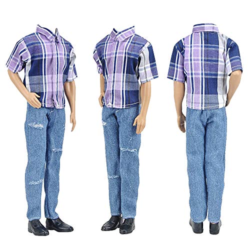 image for E-TING 3 Sets Fashion Casual Wear Plaid Doll Clothes Jacket Pants Outf