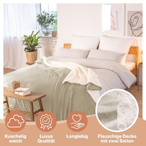 Blumtal Premium Sherpa Kuscheldecke flauschig 150x200 cm - Oeko-Tex zert. Sofa Decke mit dicker Sherpa-Innenseite - super flauschige Decke… – Ansicht 3