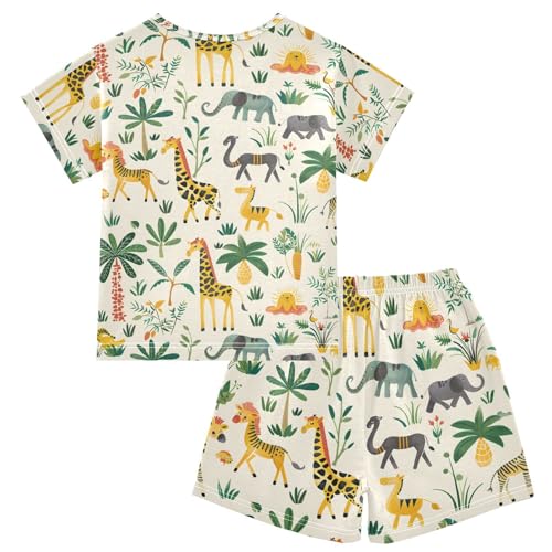 ALAZA Giraffe Elephant Pajamas Short Sleeve 2 Piece Sleepwear Top and Bottom Pajama Set Unisex2