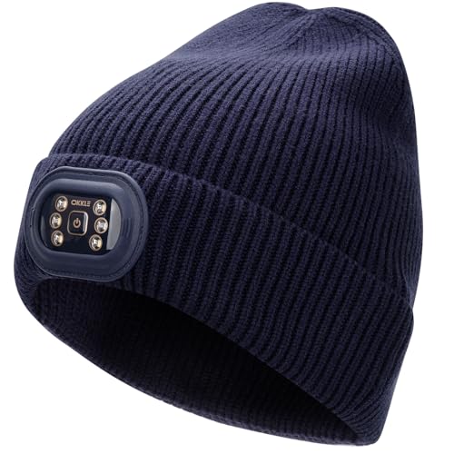 OKKLE Unisex LED Beanie with Light, USB Rechargeable Headlamp Hat, Winter Gifts for Men Women Husband Him Dark Blue