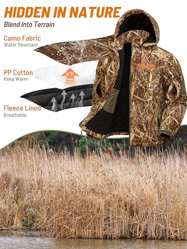 Image of NEW VIEW Insulated Hunting Jacket for Men Cold Weather, Warm Camo Hunting Jackets with Hood, Water Resistant Hunting Clothes