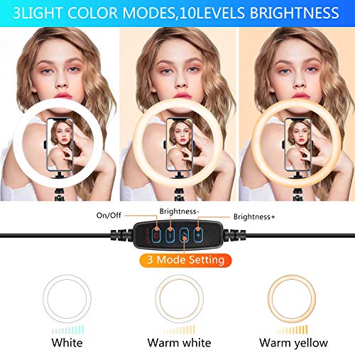 Kemier Selfie Ringleuchte Stativ mit Fernbedienung, Tischringlicht mit 3 Farbe und 10 Helligkeitsstufen, Bluetooth… – Bild 3