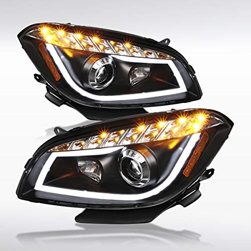 Autozensation For Chevy Malibu LT LS LTZ LED Signal Projector Headlights Head Lamps Black Left+Right Pair