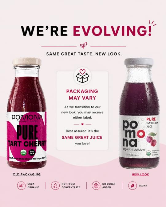 Image of Pomona Organic Pure Tart Cherry Juice, Cold Pressed, Non-GMO, No Sugar Added, Not from Concentrate, Gluten Free, Kosher Certified, Preservative Free,8.4 Fl Oz (Pack of 12)