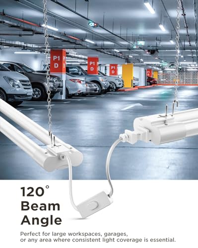 Image of Sunco 6 Pack LED Shop Lights for Workshop 4FT, Linkable Garage Lighting, 4500 LM, 40W (150W Equivalent), 6000K Daylight Deluxe, Surface + Suspension Mount, 48 Inch Integrated Fixture, White