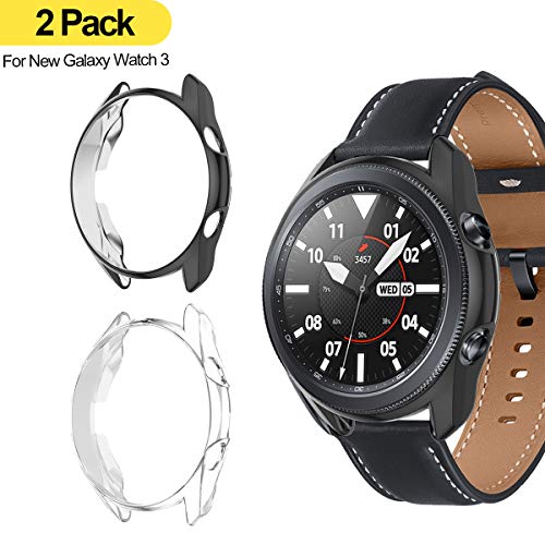 2 Pack Case for Samsung Galaxy Watch 3 45mm, Haojavo Hard PC Protector Slim Shock-Proof Cover All-Around Protective Bumper Shell for Samsung Galaxy Watch 3 45mm Smartwatch Bands Accessories