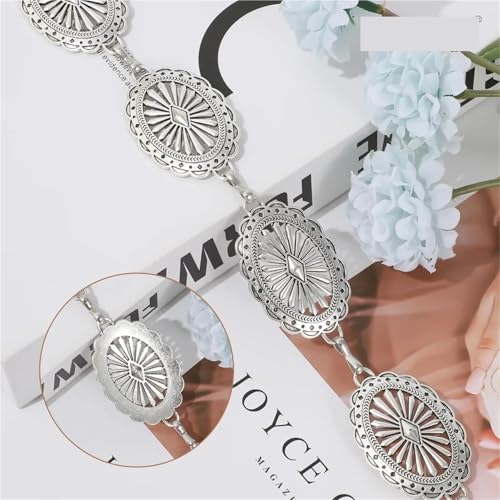 Metal Chain Belt 5Pcs Women's Metal Concho Belt - Western Cowgirl Country for Waist(D-Silver Chain)2