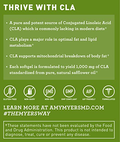 Dr Amy Myers Cla Metabolism Support - Increase Lean Muscle Mass And Support Healthy Weight Management For Women And Men - Conjugated Linoleic Acid, Safflower Oil - Dietary Supplement, 120 Softgels #TOP3