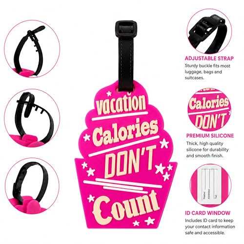 Image of Storite Pack of 2 Luggage Tags with Black Silicon Strap (Dark Pink)