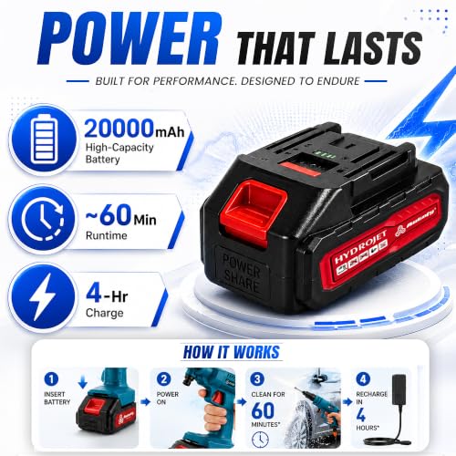Image of Autofy HydroJet Cordless Pressure Washer Gun, 20 Bar, 200W Brushless Motor, 20,000 mAh Battery No Power Point Required Foam Bottle, 6-in-1 Nozzle, 5m Hose Car, Bike, Home Cleaning 2 Year Warranty