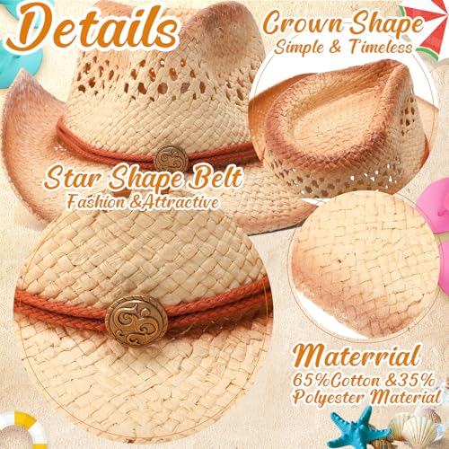 Image of JaGely 6 Pcs Men's Women's Straw Cowboy Hat Adjustable Western Cowgirl Classic Retro Woven Cowboy Hat with Wide Brim