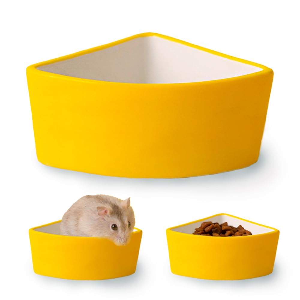 ハムスターフードボウル 餌入れ １個 セラミック陶器 清潔 安定性 食器 ウサギ 小動物 モルモット モモンガ（さんかく・きいろ） - 1