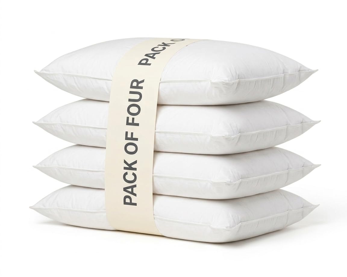 Silent Dreams Textiles Hungarian Goose Feather & Down Pillow – 85% Goose Feather & 15% Goose Down Filling, Soft Cotton Cover, Comfortable Supportive Pillow for Sleeping, Hotel-Style Bedding Pack Of 4