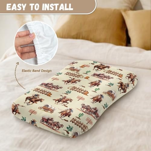 Image of ZOUTAIRONG Western Cowboy Crib Sheets Muslin Crib Sheets Polyester Machine Washable Oval Bassinet Sheets Stretchy Ultra Soft Baby Crib Sheets Ultra Soft Breathable Material