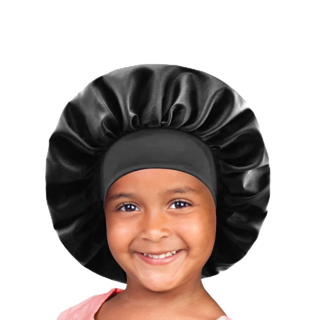 Kashmir Accessories Ltd Black Mr Kids Silky Satin Day & Night Bonnet Cap Extra Large - 7120