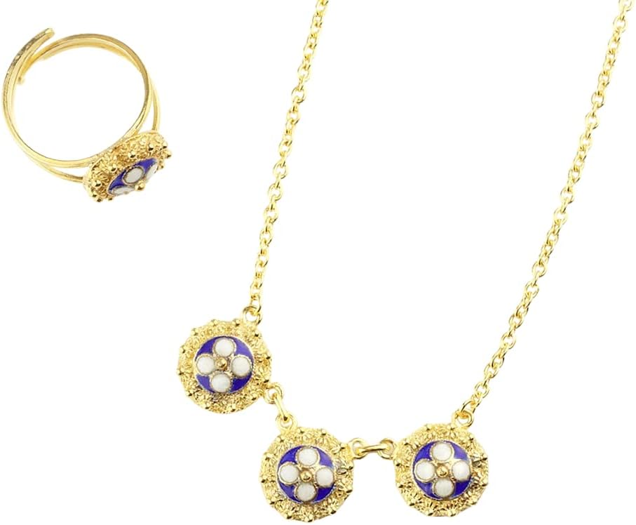 Portuguese Classic & Enamel Set Necklace + Ring, 925 Sterling Silver w/ 24k Gold Bath