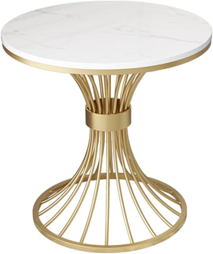 Image of Metal Side Table, Round White Modern Home Decor Coffee Tea End Table for Living Room, Bedroom and Balcony (White & Gold)