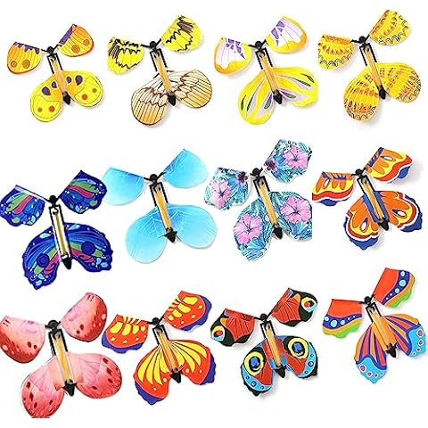YOKER 12 Pieces Magic Fairy Flying Butterfly Rubber Band Powered Wind up Butterfly Toy Card Surprise Gift for Party Playing Playing Festivals and Birthdays Cover