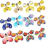 YOKER 12 Pieces Magic Fairy Flying Butterfly Rubber Band Powered Wind up Butterfly Toy Card Surprise Gift for Party Playing Playing Festivals and Birthdays