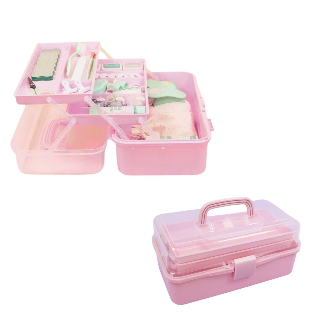 Craftelier Pink - Storage Case With 3 Trays, Closure And Handle For Materials And Tools For Scrapbooking And Other Crafts | Approximate Size 32 X 13.5 X 18.5 Cm