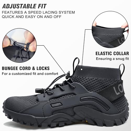 LOUECHY Men's Hiking Shoes Slip-On Walking Shoes Breathable Sock Sneakers4