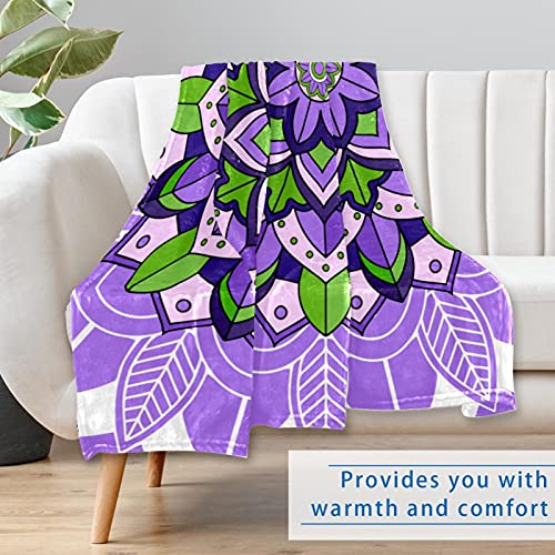 Couverture violette imprim&eacute; mandala, plaid douillet cadeau id&eacute;al - 7