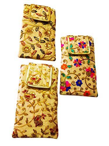 DMS RETAIL Ethnic Embroidered Mobile Pouch for Women with Waist Clip and Belt Multicolored Combo of 3 Traditional Mobile Purse-image-36