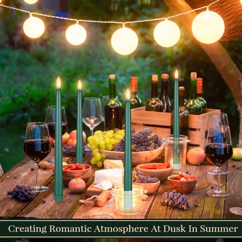 Image of Macarrie 24 Packs Flameless Taper Candles Battery Operated Fake 11 Inch Long Candlelight LED Flameless Candlesticks Flickering Tapered for Summer Fall Wedding(Green)