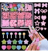3D Assorted Nail Charms Pink Pearls Mix Candy Star Heart Lollipop Nail Charms Color Hollow Heart ...