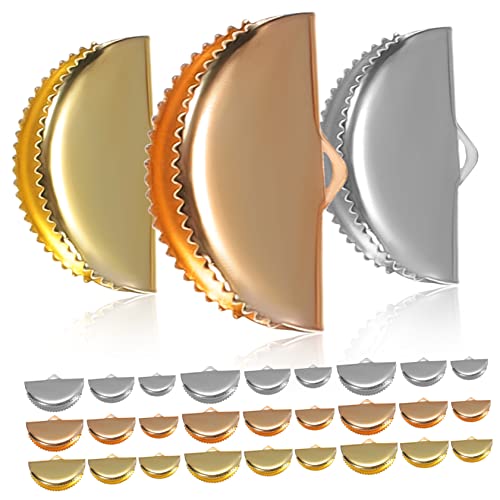 ULDIGI 60Pcs Alloy Ribbon Clamp Ends for Jewelry Making Mixed Colors Durable Fastener Clasps for Crafting Necklaces Bracelets and More