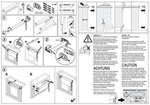 Gardinia Seitenzug-Rollo mit Thermo-Rückseite, Decken-, Wand- oder Nischenmontage, Höchste Lichtreflektion, Energiesparend, Alle Montage-Teile inklusive, Streifen weiß, 92 x 180 cm (BxH), 6495092180