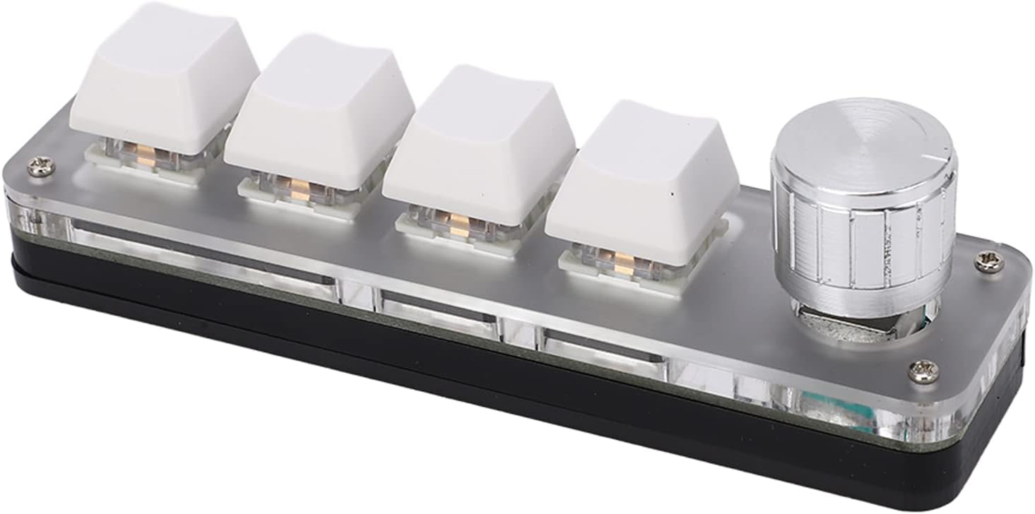 Sorandy 4 Keys Programmable Keyboard, Portable Mechanical Macro Keyboard, One Handed Multifunctional Keypad Gaming Keyboard with Fully Programmable Knobs, Compatible with IOS,