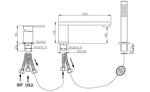 Wathels Contemporary Widespread Bathtub Faucet Solid Brass Roman Tub Filler Faucets With Handheld Shower Set 3 Holes (Brushed Gold) #TOP1