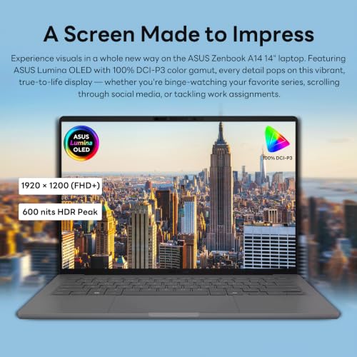 Image of ASUS Zenbook A14 14 inch FHD+ OLED Laptop, Snapdragon X X1-26-100, Adreno Graphics, 32GB RAM, 2TB Storage (1TB SSD+1TB Docking Station Set), Backlit Keyboard, Copilot+ PC, Wi-Fi 6E, Win 11, Iceland Gray