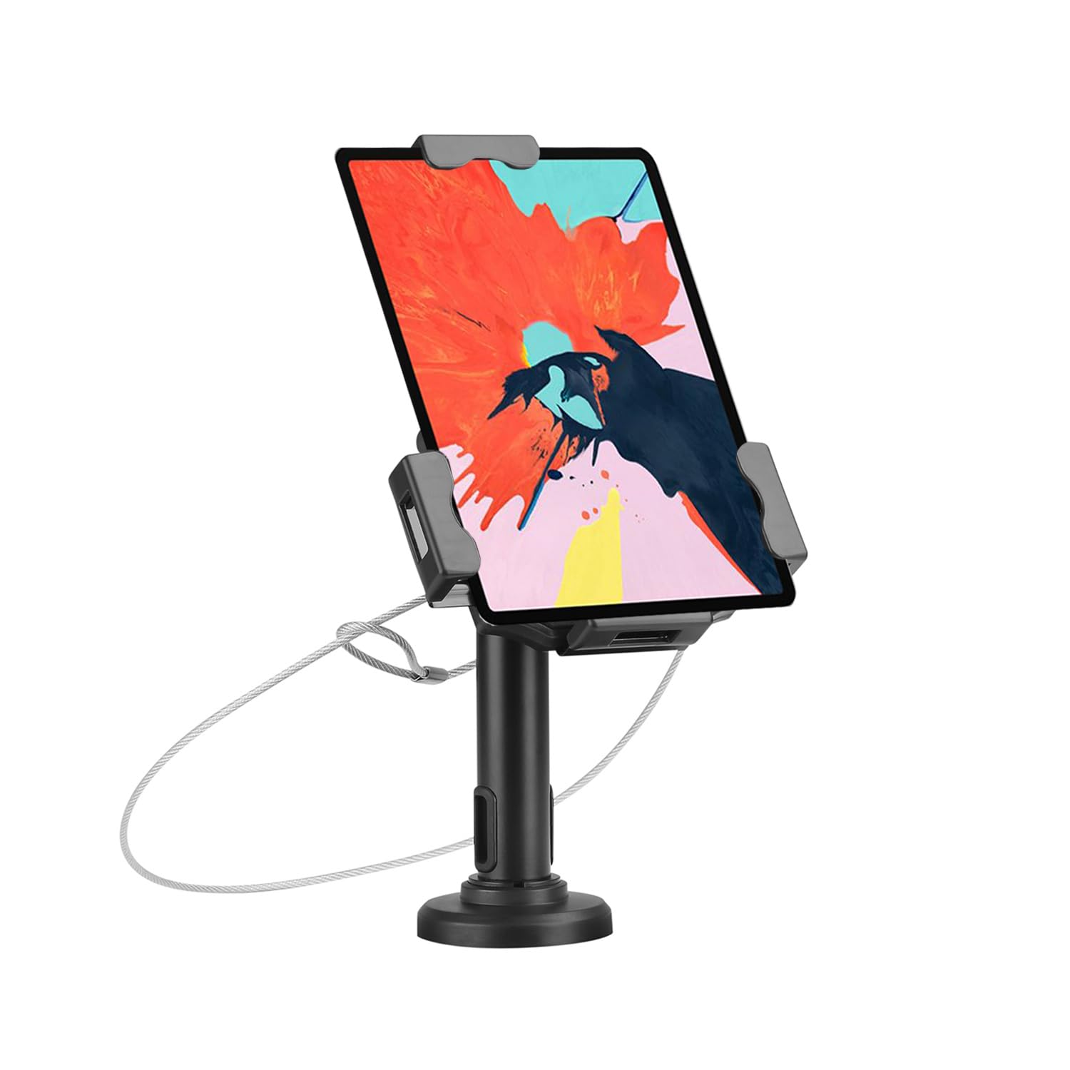 KIMEX - Soporte para Tablets - Compatibilidad Universal para Tablets 7.9"-10.5" - Montaje en Pared o Mesa - Función inclinable + Rotativo - Mecanismo antirrobo - 091-2401