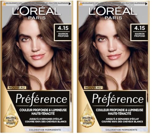 L’ORÉAL PARIS - Coloration Cheveux Permanente - Longue Durée & Lumineuse - Couvre 100% des Cheveux Blancs - Préférence - Nuance : Caracas (4.15), Marron...