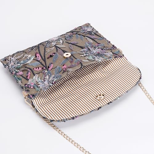 Image of Clutch Purses for Women, Envelope Package, Sequin Embroidered Flowers Straw Bag, Bohemian Handmade Handbags