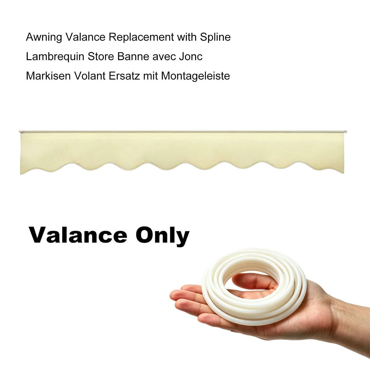 Générique Volant de Remplacement pour Store Banne Extérieur avec Bande de Fixation, Lambrequin H 25CM pour Terrasse Patio, Tissu Polyester Résistant aux UV et à l’Eau(Beige,B340cmxH25cm)