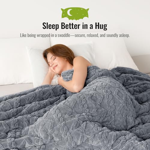 Image of Uttermara Weighted Blanket for Adults Queen Size 15lbs 60x80 inches, Dual Sided Soft Jacquard Sherpa Weighted Blankets, Thick Heavy Blanket for Sleeping and Calming, Grey