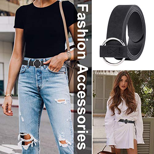 Xzqtive Women Leather Belt No Pin Circle Buckle Fashion Waist Belt For Jean Dress Black Round Buckle 105Cm thumb #1