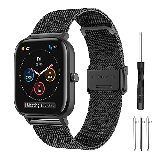 Correa para Amazfit GTS Pulsera, Hatolove 20mm Malla de Acero Inoxidable Reemplazar Banda Pulsera para Amazfit GTR 42mm/Amazfit GTS/GTS 2/2 Mini/2e/Amazfit Bip/Bip Lite/Bip S/Bip U/U Pro/Bip S Lite