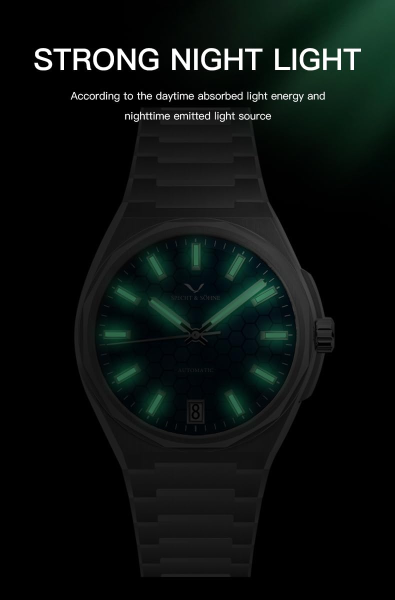 TACTO Specht & Söhne Orologi automatici da uomo con quadrante Honenycomb in acciaio inossidabile NH35 Movt Orologi da polso meccanici impermeabili 50M per uomo
