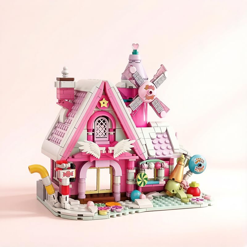 Image of SKY LINE OCEAN Pink Candy House Building Block Set with Windmill, 614+ PCS Dream Candy Shop Toy, Mini Brick Display Model Kit for Girls, Creative Gift for Kids & Adults | 5 Year Structural Warranty