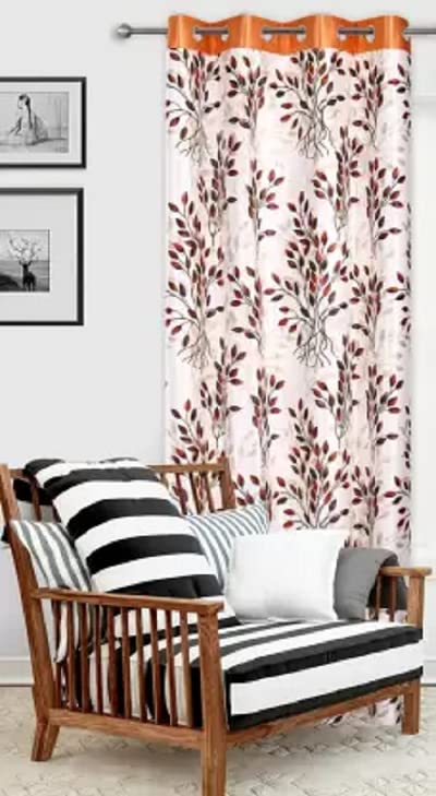 Keshav FabKeshav Fab Polyester and Long Printed Curtains for Long Door 9Ft 1 Piece | Floral Pattern Panel and Drapes for Home end Office (Door 4x8 Feet, Orange_Pack of 1)